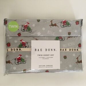NEW Rae Dunn TWIN Sheet Set CHRISTMAS Theme “THIS HOUSE BELIEVES” Santa Reindeer